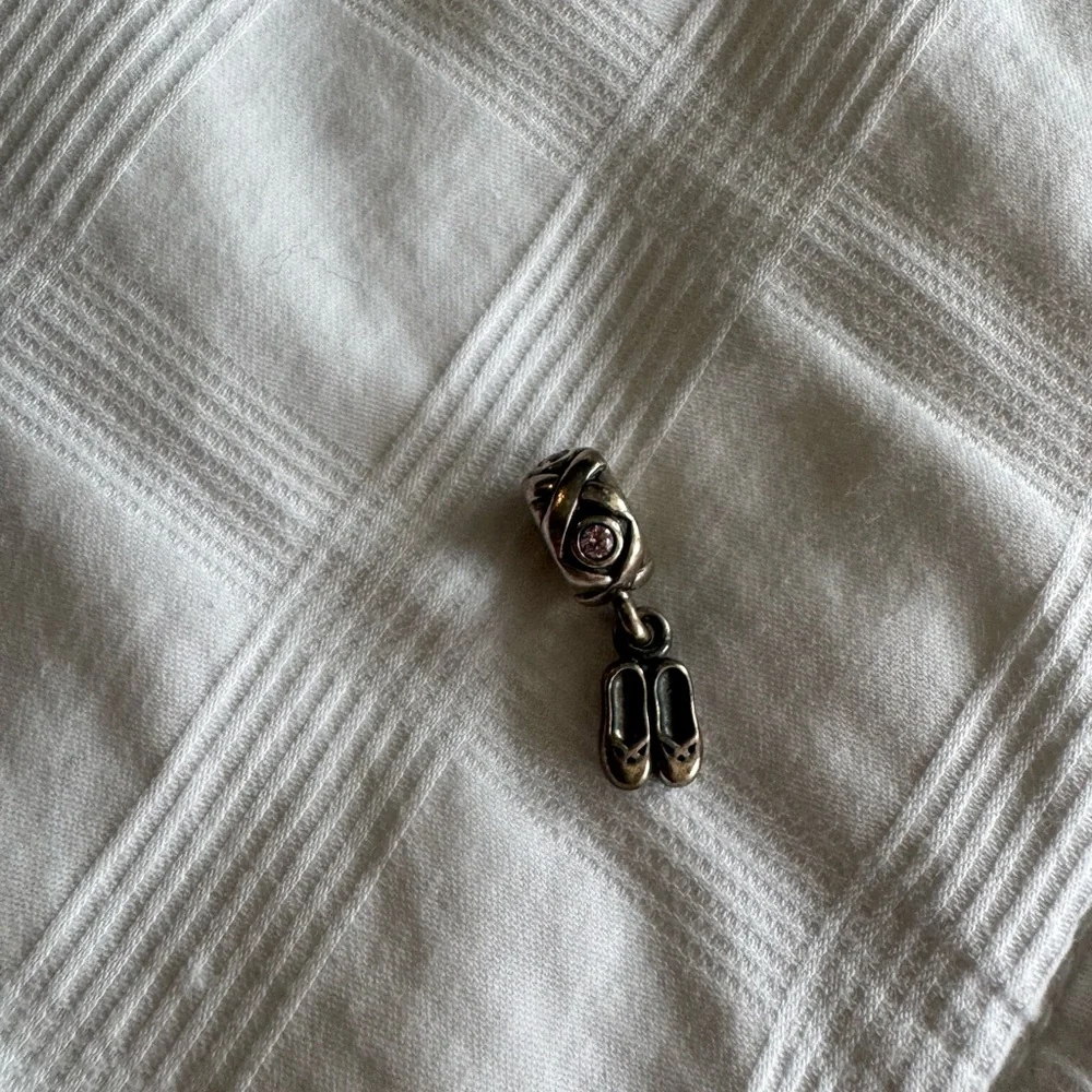PANDORA Sterling Silver Ballet Shoes Charm with Pink Gem | Authentic - Picture 2 of 2